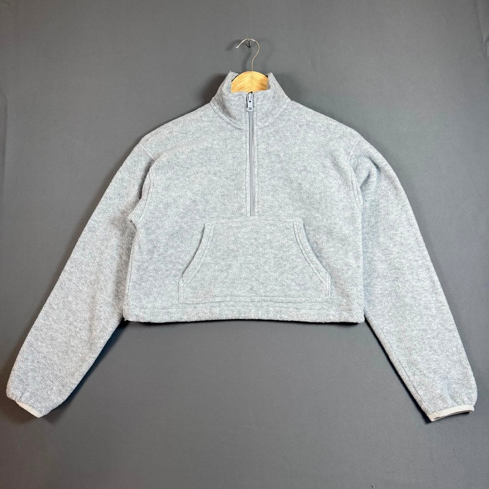 Aritzia TNA Polar Fleece 1/4 Zip Pullover Gray Cropped Women's 2XS